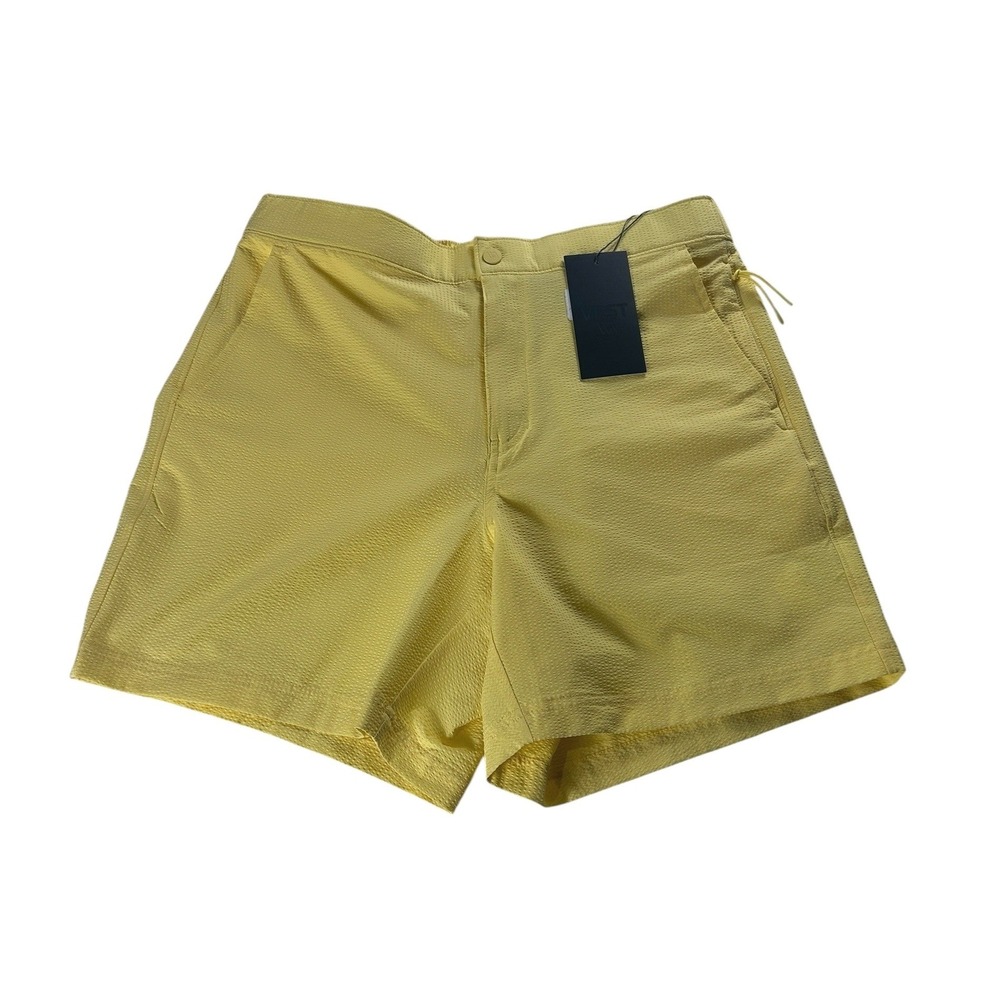VRST Mens 6" Resort‎ Short Seersucker Yellow Relaxed Fit Hybrid Size Medium NEW
